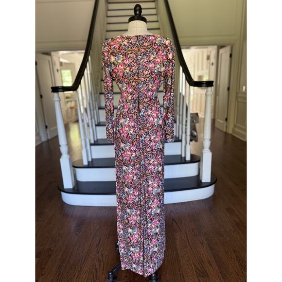 -TALL-Vintage Maxi Dress Brown Floral Fall Winter Hippie Boho Artsy Folksy Gypsy - Picture 5 of 12
